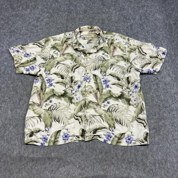 Tommy Bahama Other - Tommy Bahama Shirt Mens XL Beige Green Floral Silk Hawaiian Tropical Aloha Beach